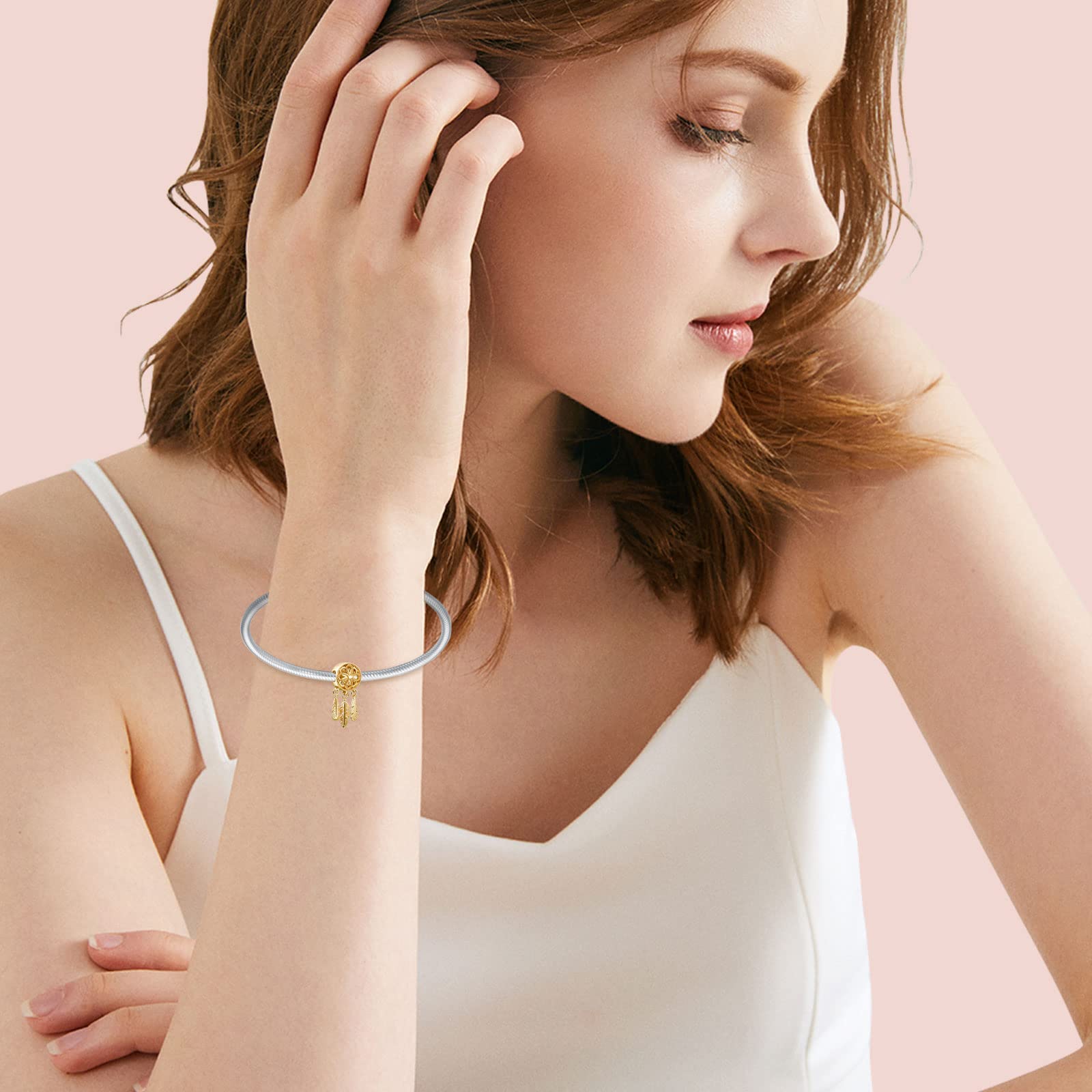 Amuefer Compleanno Charm Compatibili Bracciale Collana, Argento Sterling Oro Rosa Acchiappasogni Palloncino Torta Ciondolo Natale Gioielli Regali per le Donne Moglie Amici