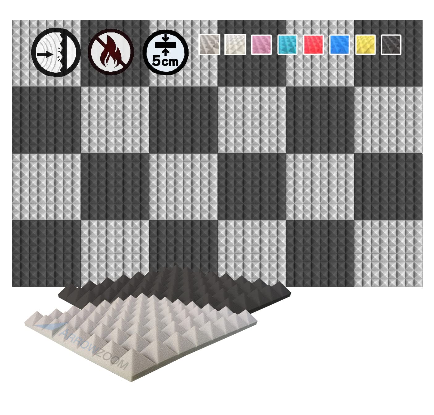 Arrowzoom 24 Panels acustico absorción sonido Pirámide 25x25x5cm Espuma acústica aislamiento acustico estudio de grabación Casas Estudios Azulejos Incombustibles Insonorizados AZ1034 PERLA BLANCA — view 23