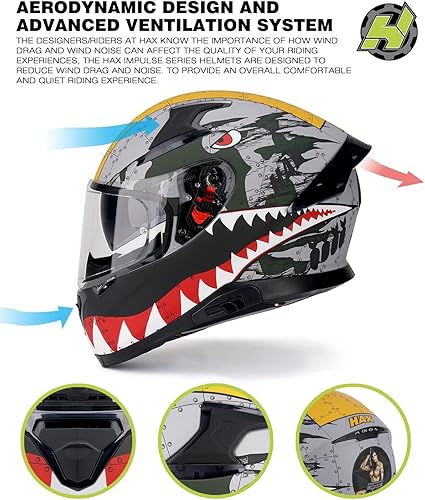 Miniatura 5 de Hax - Casco integral de motocicleta y de moto de calle con doble aleta trasera y clavos de plástico para Pinlock Ready, para adultos, aprobado por