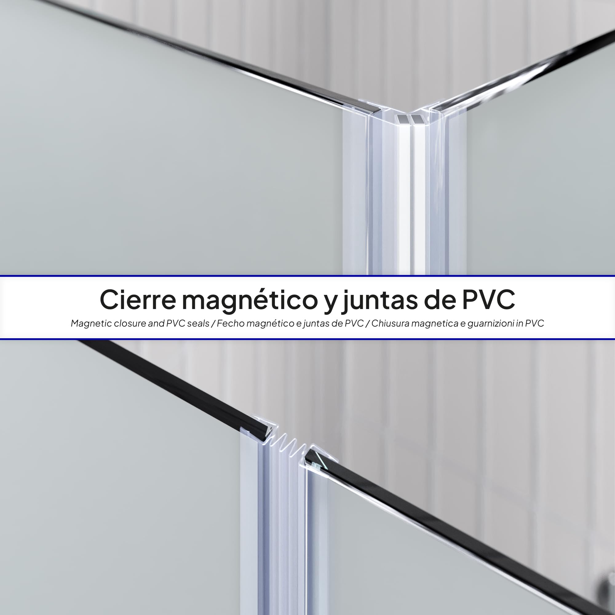 Mampara de Ducha Emma 90x90x190cm, NO REVERSIBLE, Puertas Plegables, Ajuste 88.5-90.5x88.5-90.5cm, Perfiles Cromo, Cristal Templado Satinado 6mm