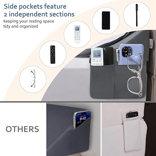 Vista 5 de Vekkia Almohada de cuña de cama Queen para espacio de cabecero, relleno de espacio de cama de 0 a 6 pulgadas con soporte de espuma firme y bolsillos