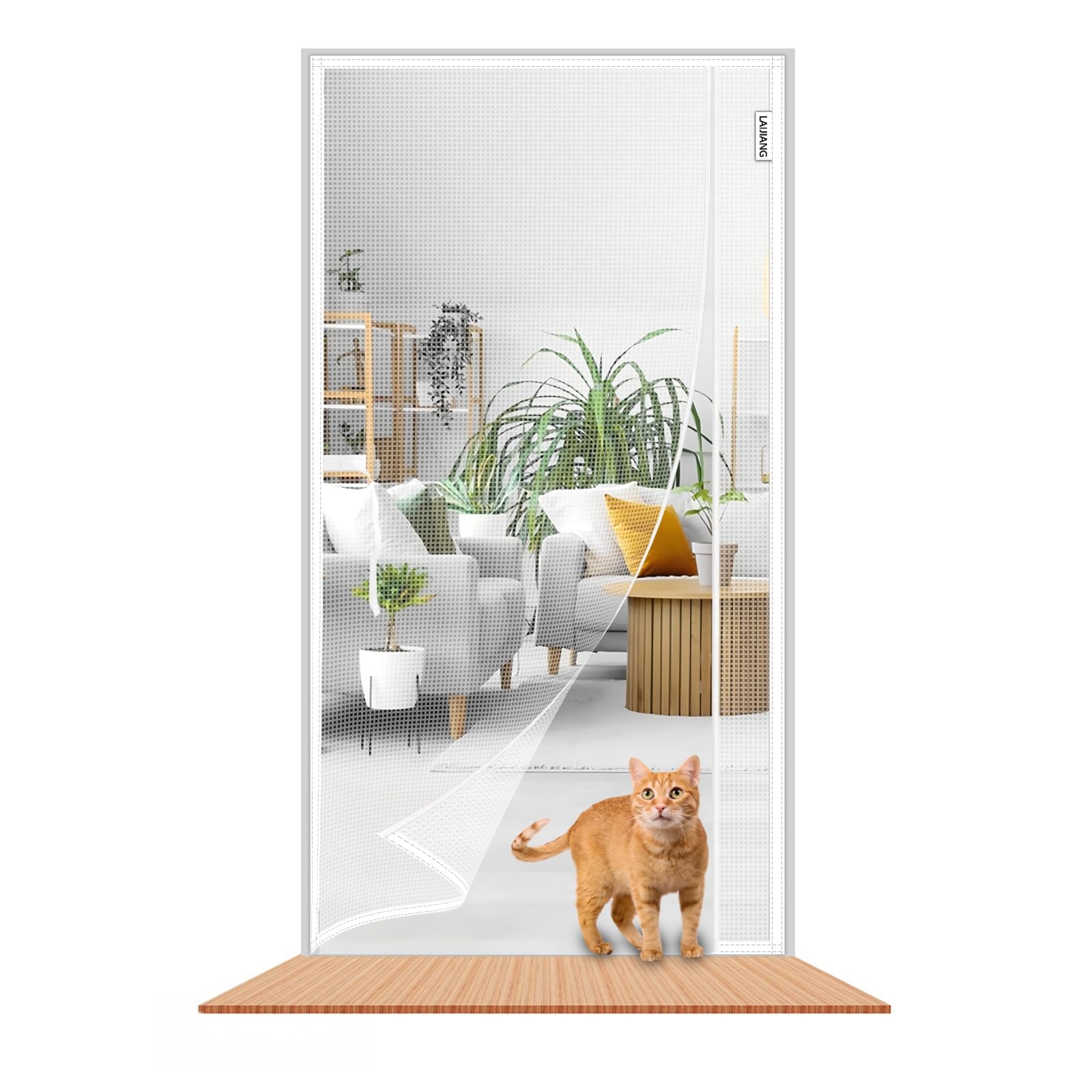 LAIJIANG Magnetic Screen Door, Heavy Duty Mesh Screens Door with 4cm Wider Magnet At The Top, Fly Curtain Self-Sealing Keeps Bugs Out Kids & Pets Friendly(White ⅃,110x210cm)