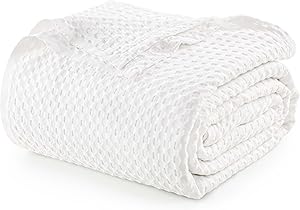 Utopia Bedding White 100% Cotton Waffle Blanket 300 GSM [Queen - 90x90 Inch] Soft Lightweight Breathable Bed Blanket for All Season