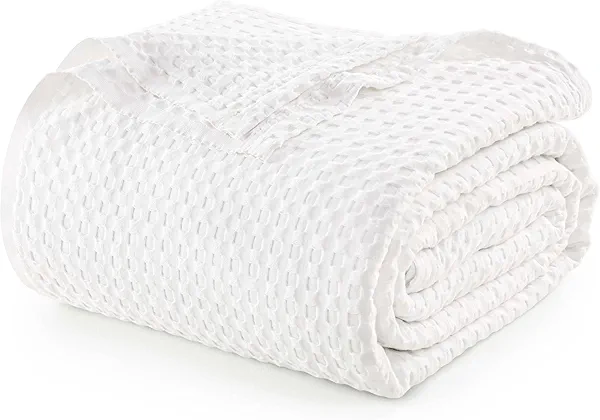 Utopia Bedding White 100% Cotton Waffle Blanket 300 GSM [Queen - 90x90 Inch] Soft Lightweight Breathable Bed Blanket for All Season