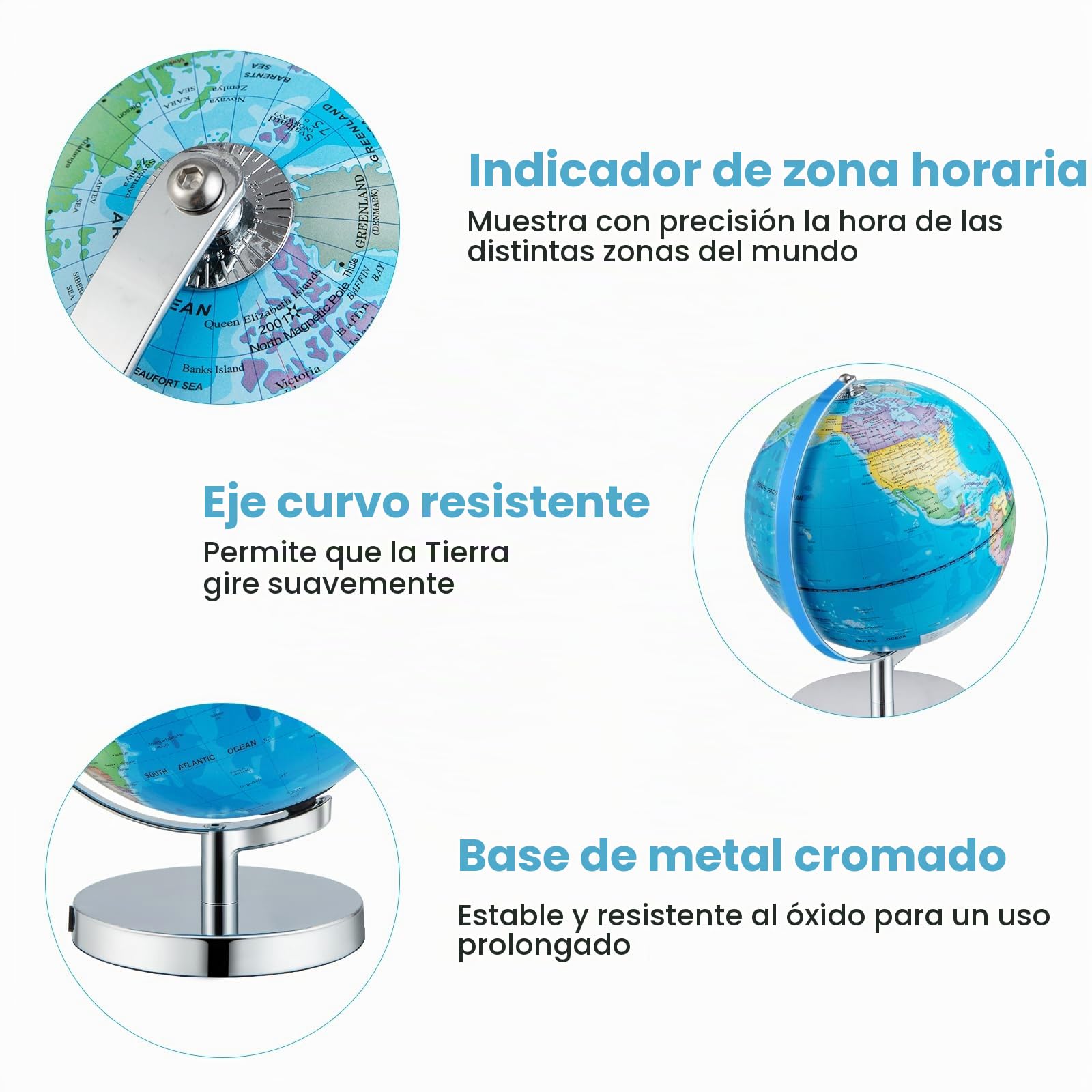 LIFEZEAL Globo terráqueo con LED de 23,5 cm, Globo terráqueo de constelaciones en ABS con base metálica, altura 29,5 cm, Explorablobe Mapa del mundo interactivo para escuela, oficina, Mapa en inglés