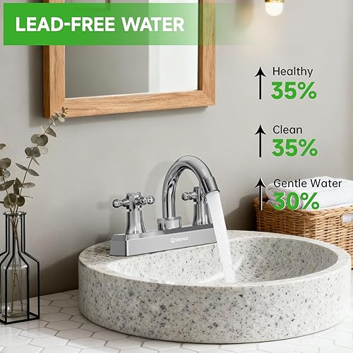 Miniatura 4 de SOLVEX SP-40005 - Grifo de baño de 2 manijas de 4 pulgadas, grifo de baño de 3 agujeros, cromado, grifo de lavabo de baño con mango cruzado montado