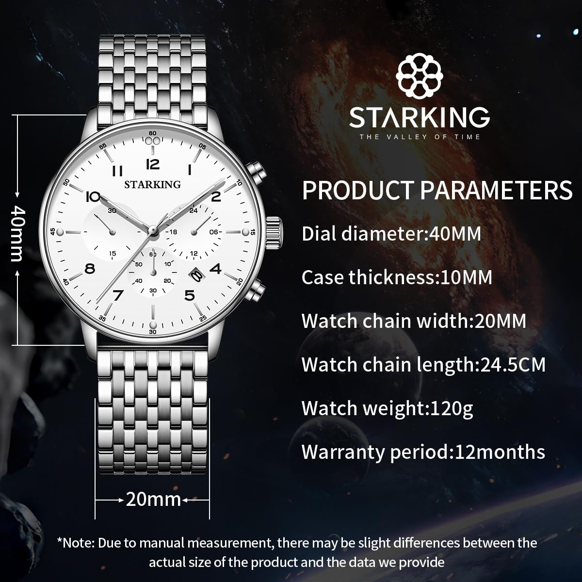STARKING Modische Business-Herrenuhr, Quarz-Armbanduhren von Luxus-Uhren, 3 ATM wasserdicht, Edelstahl, automatisches Datum