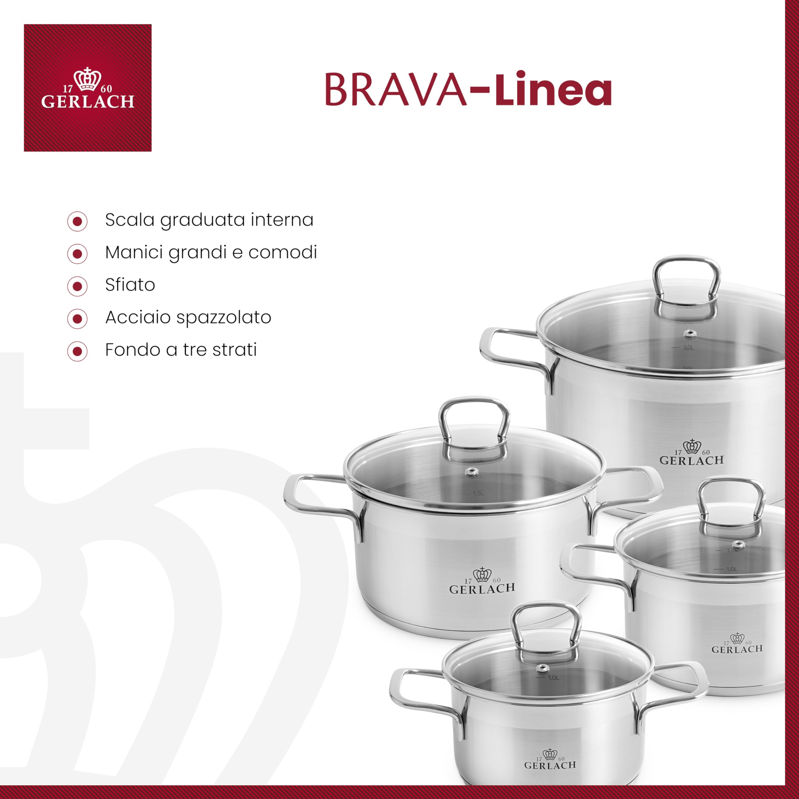 Gerlach Smart Steel Pfannen-Set Aus Edelstahl Abnehmbarer Griff Bratpfannen-Set Induktion Pfanne 20 cm 24 cm 28 cm Induktionsgeeignet Kochgeschirr 3 Stück, Stahlfarben