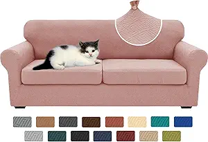 XINEAGE New 3 Pieces Couch Covers for 2 Extra Large Cushion Sofa Super Stretch Sofa Cover for 2 Large Seat Universal Loveseat Slip Cover for Living Room (Dusty Pink), 71"-91"(2 Cushions)