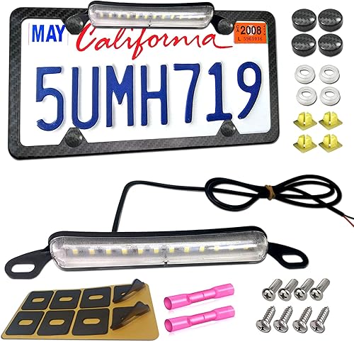 Marco y luz LED para placa de matrícula, 12 V, impermeable, luz blanca, fibra de carbono, soporte de etiqueta de automóvil, montaje para camión,