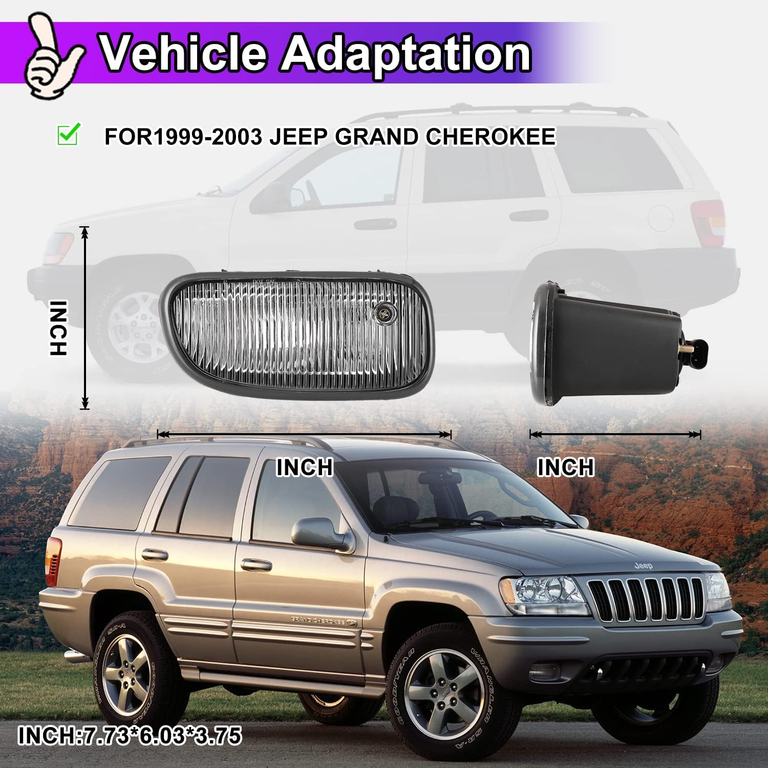 Nixon Offroad Fog Lights for Jeep Grand Cherokee 1999-2003 Fog Lamp Set Driving Fog Light Assembly Replacement 1 Pair (Clear Lens)