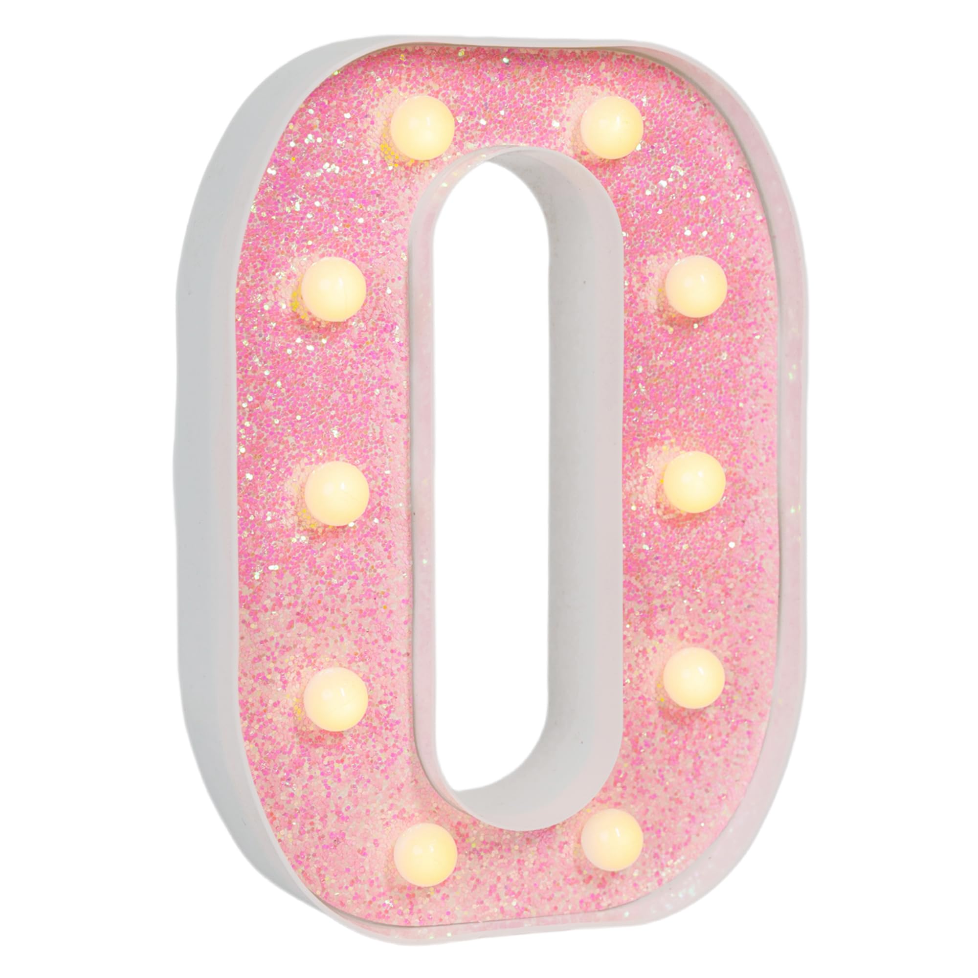 EUFONY Pink Glitter Marquee Light Up Letters, Battery Operated LED Letter Lights Signs for Pink Birthday Party Table Decorations, Wall Decor for Girls Bedroom, Initial Letter O with Warm White Lights