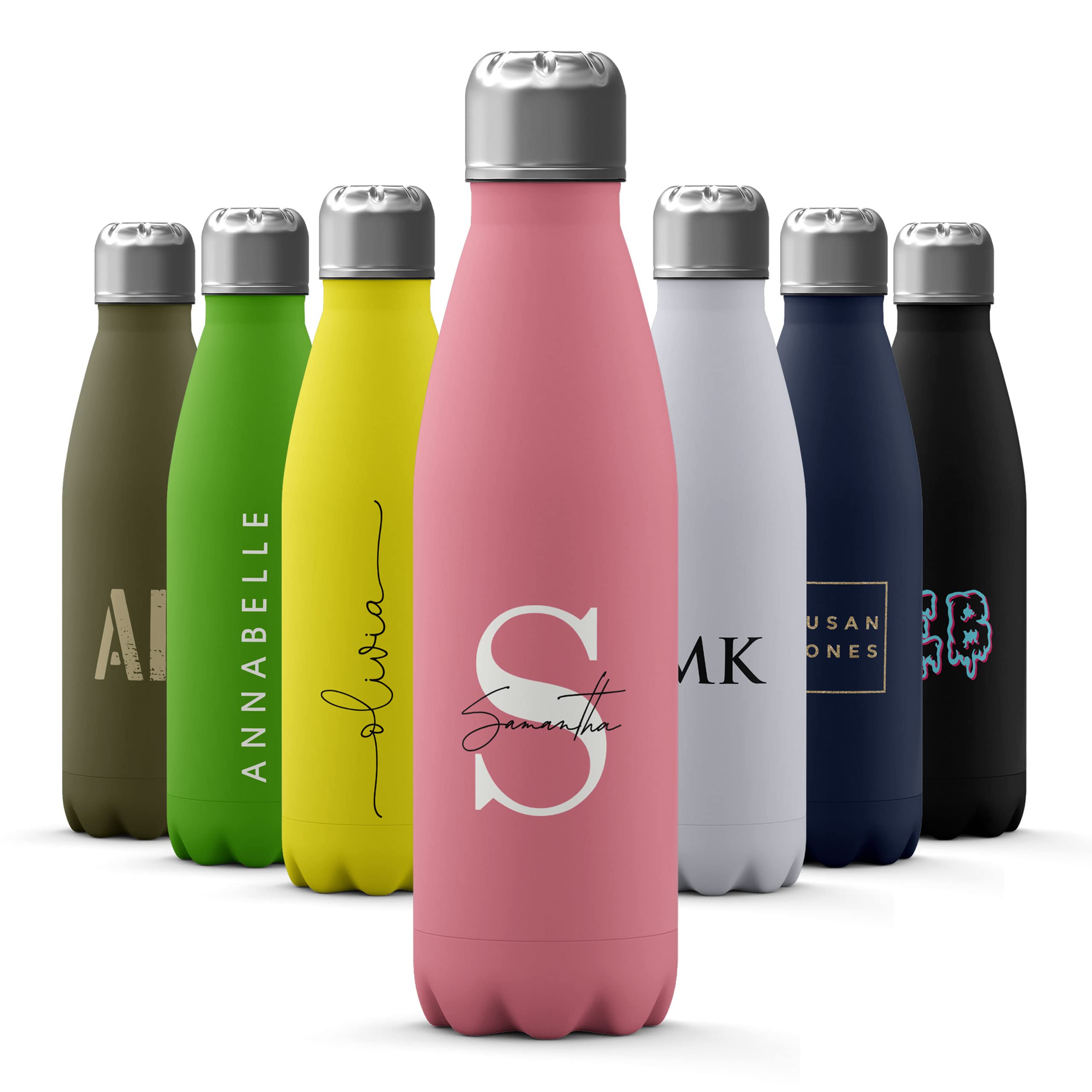 Tirita Personalised Water Bottle - Thermal Travel Flask for Hot & Cold Drinks - Insulated Stainless Steel Bottle - Gym, Office, School Drink Bottles - 500ml Water Bottle [17- Big White Initials] — image 1