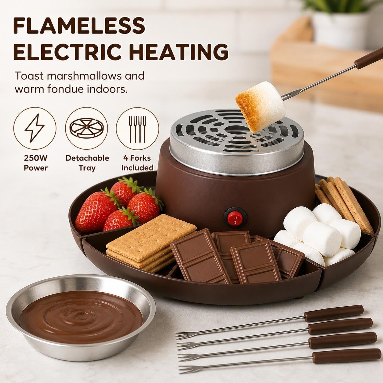 Juego de fondue de chocolate y máquina for hacer S'mores 2 en 1