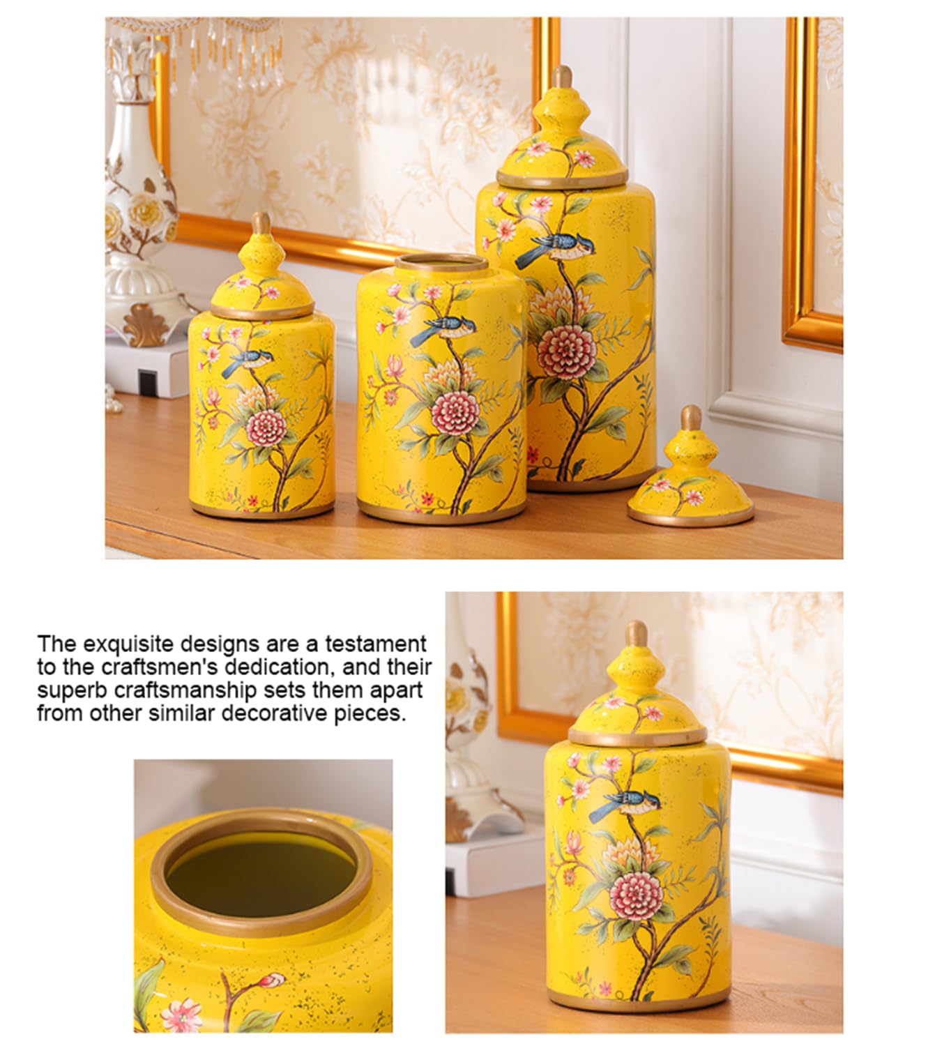Jarrón decorativo porcelana tapa, tarro jengibre almacenamiento cocina.