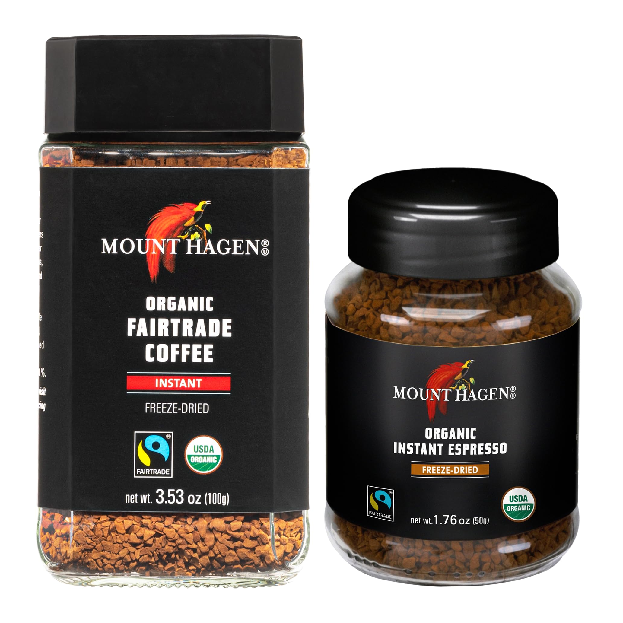 Mount Hagen 3.53oz Organic Freeze Dried Instant Coffee and Instant Espresso Ground Coffee 1.76oz Bundle