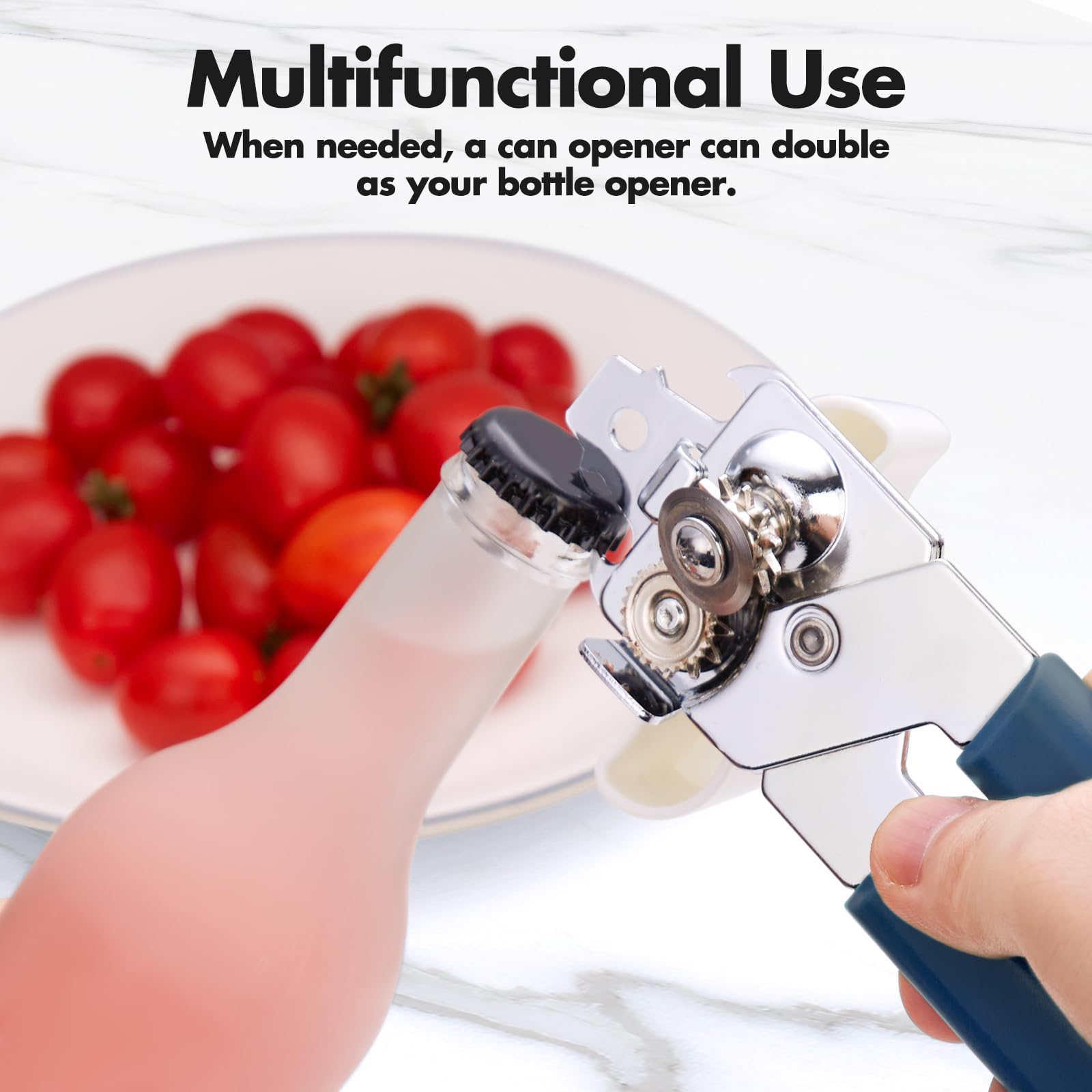 Abrelatas manual, abrelatas de mano con asas antideslizantes cómodas, abrelatas de acero inoxidable resistente, borde liso y abrebotellas, abrelatas de fácil giro para personas mayores