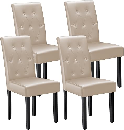 Vista 8 de Furmax Juego de 2 sillas de comedor ergonómicas, sillas de comedor de piel sintética, sillas de cocina con botones copetudos con patas de madera