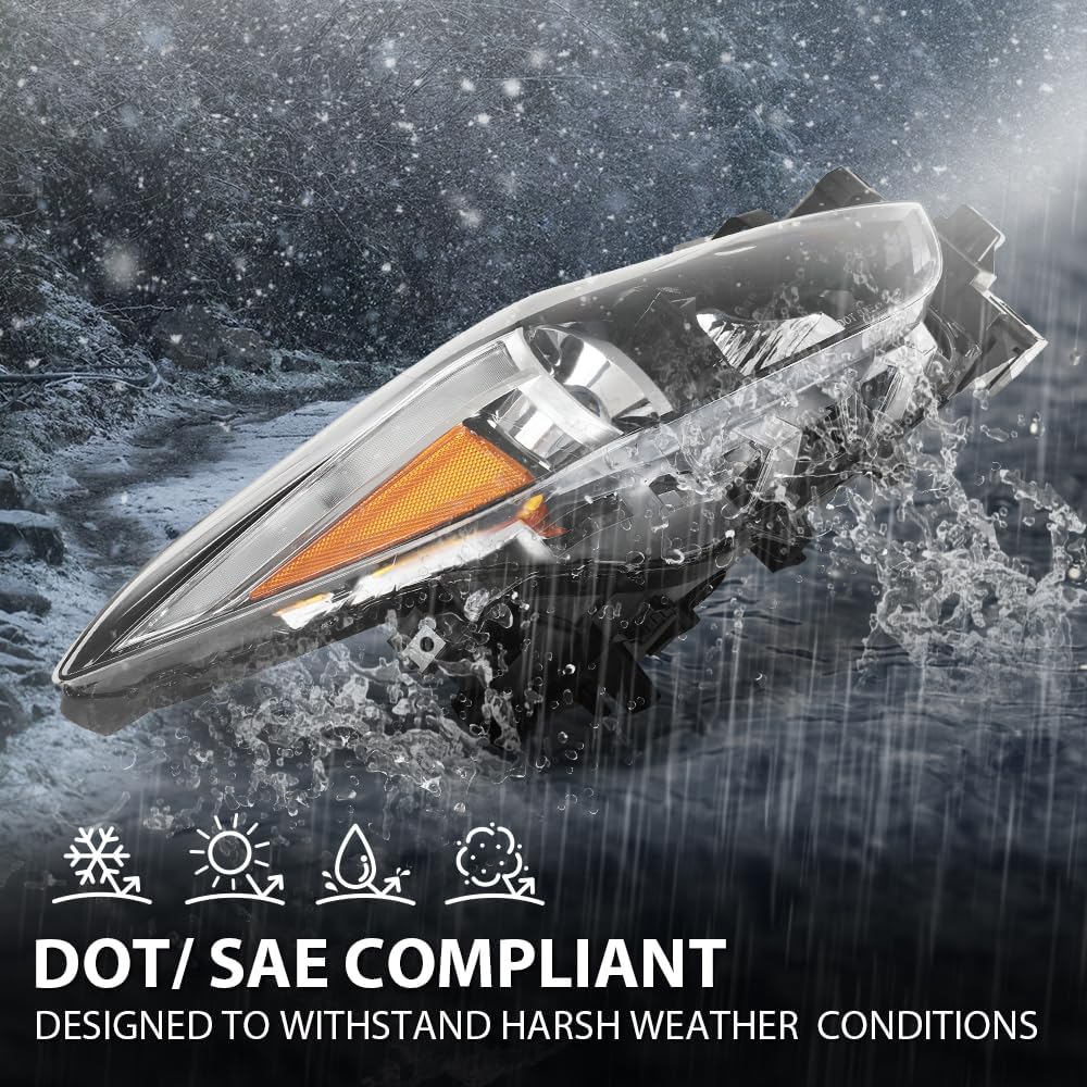 DOTCOM Headlights Assembly, Fit For Mazda 3 2017-2018(4-Door Sedan | 4-Door Hatchback) Projector Headlamps,Clear Lens Black Housing Amber Reflector Passenger Side MA2519175