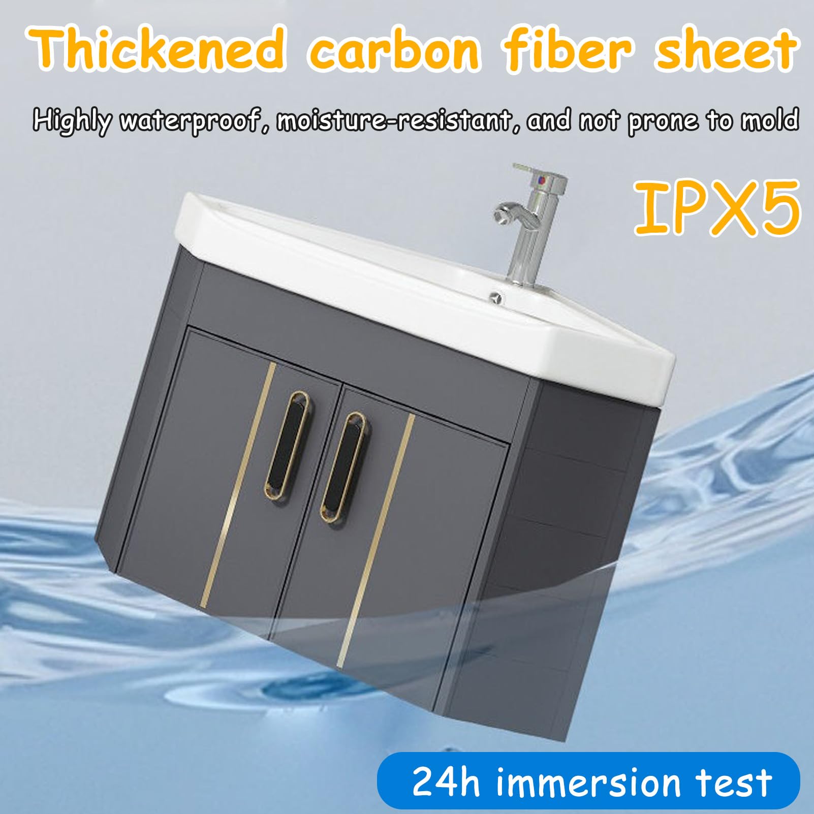 mueble baño con Lavabo suspendido pared 38cm, Lavabo sobre encimera con grifo, lavabo pequeño esquinero de cerámica, Diseño compacto, para cocinas compactas, cocinas, caravana, baños