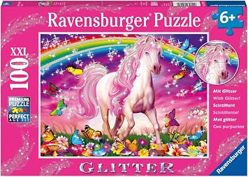Ravensburger Puzzle Enfant 100 Pièces XXL Rêve de Chevaux et Paillettes