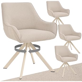 Esszimmerst hle Drehbar 4er Set mit Armlehne   360 Drehbar Polsterstuhl Leinen Modern Drehstuhl K chenstuhl mit Beige Metallgestell und Lehne f r Esszimmer Wohnzimmer B ro Beige