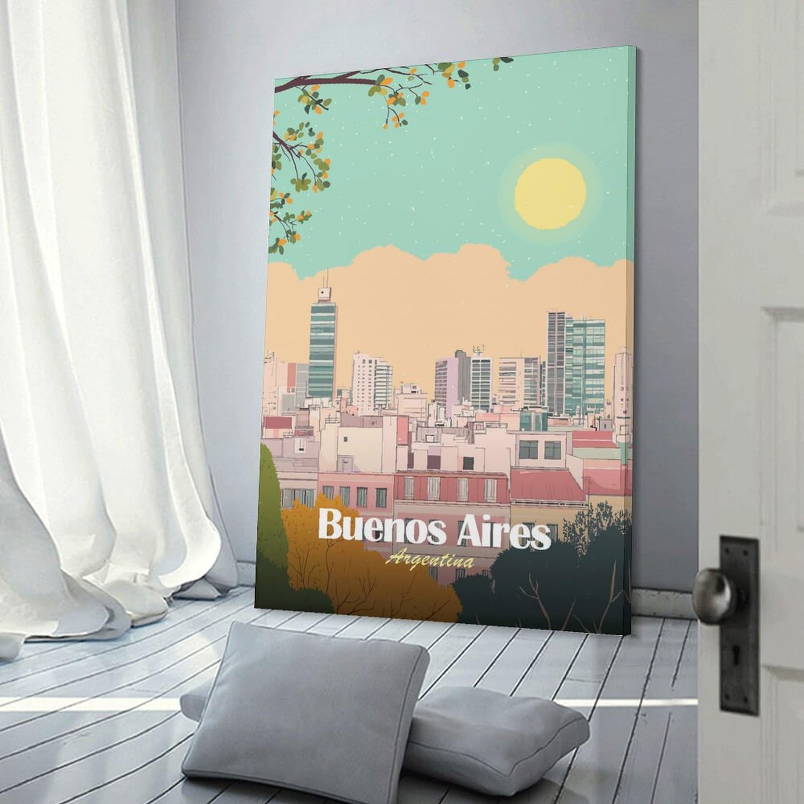 Junmoney Buenos Aires Argentina Cityscape Illustration(2) Canvas Art Print, 24x36inch(60x90cm), for Wall Displays, Bedrooms Or Room Updates, Home Wall Art for Statement Displays