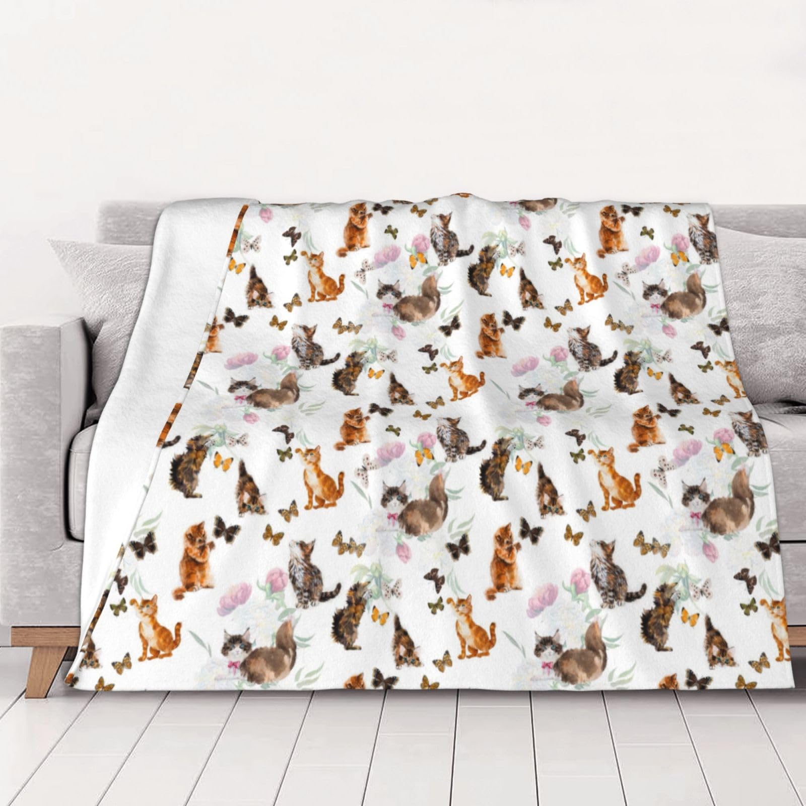 Couverture en flanelle motif chaton 280g plaid chaud lit canapé