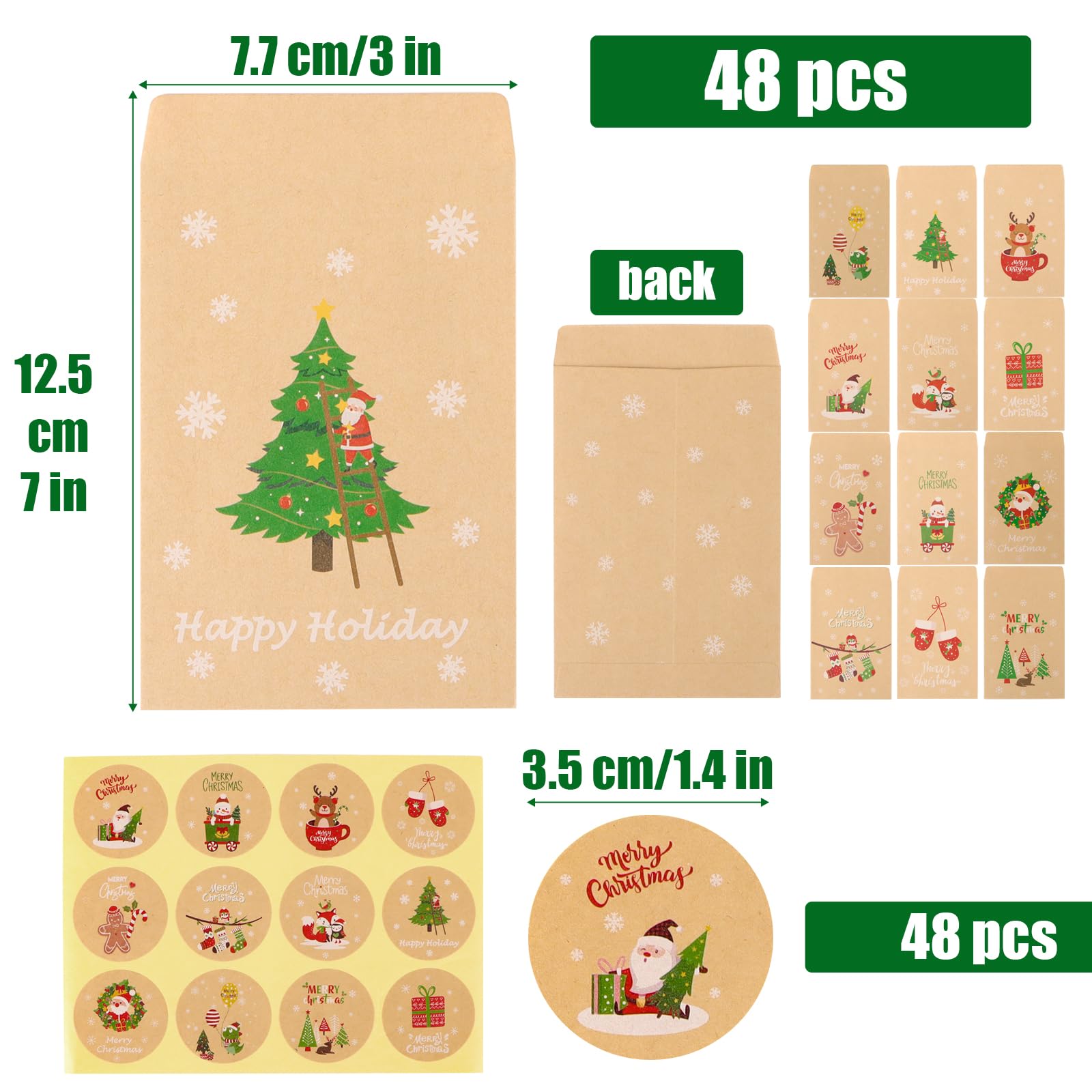 24 Set sacchetto regalo di carta Kraft sacchetto di biscotti di caramelle di natale confezione regalo di casa di natale Set di confezioni per feste con adesivi di natale / Fornure da festa