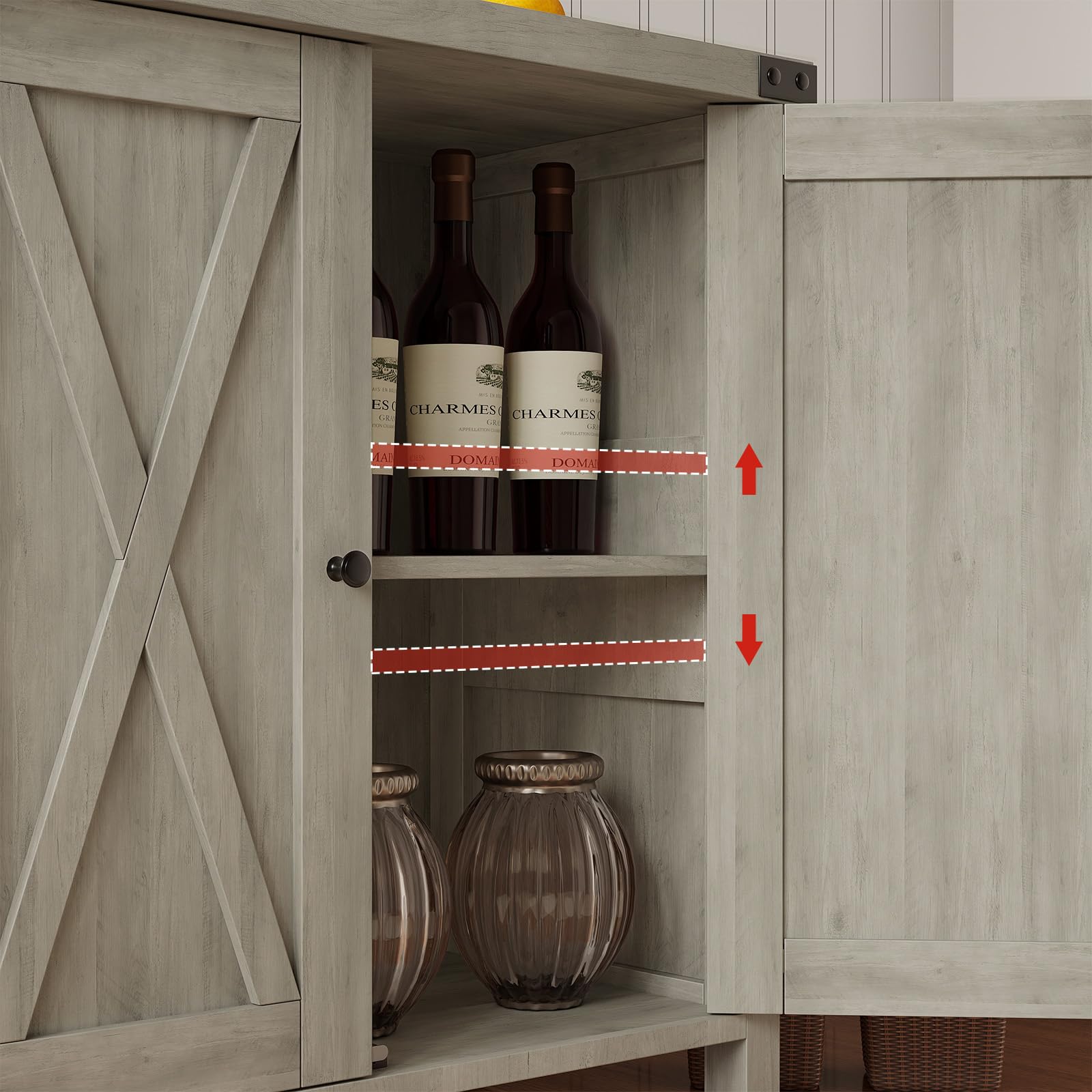 Buffet, armoire de cuisine avec portes, plan de travail et étagères réglables, style maison de campagne pour cuisine, salle à manger, salon, 76 x 40 x 80 cm, gris