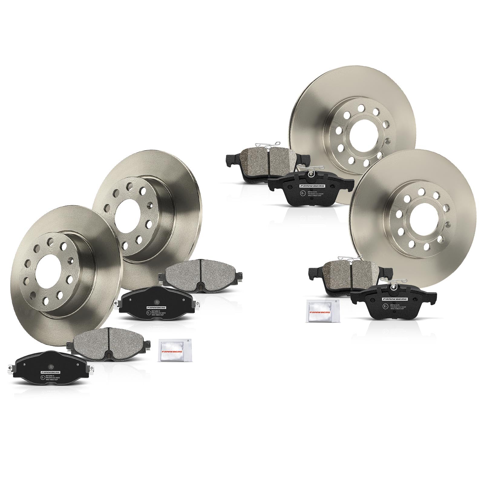Frankberg set freni incl. 4 dischi freno + 8 pastiglie freno Anteriore | JZW615301J, 5Q0698451C; Compatibile con: Golf Alltrack BA5 BV5, A3 Limousine 8VM 8VS, A3 8V1 8VK, Leon SC 5F5