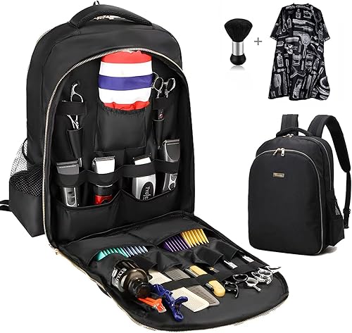 Miniatura 2 de Bolsa de suministros de peluquero con 1 cepillo de barra y capa de barbero, accesorios de peluquería portátil, mochila para cortaúñas y suministros,