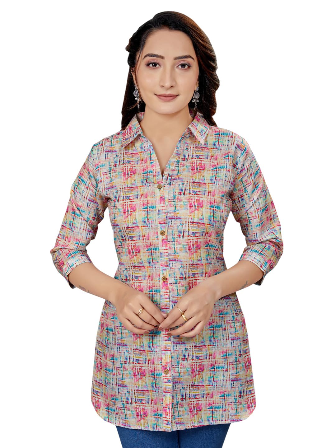 Cotton Blend Printed Short Kurti Tunic Top SS_184-image-29