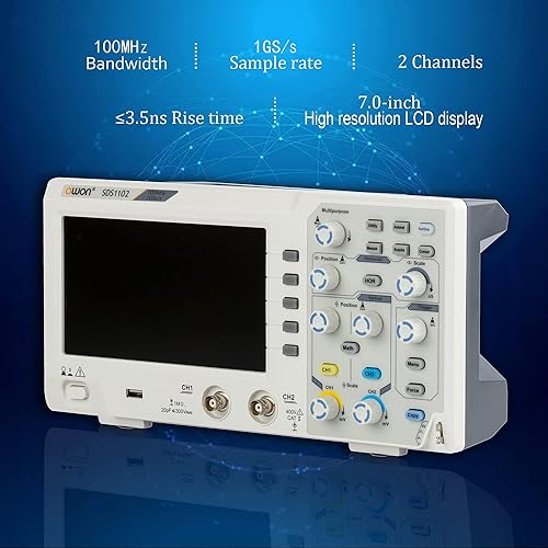 Miniatura 4 de Abestop Osciloscopio de laboratorio SDS1102 100MHz Osciloscopio digital 2 canales Oscilógrafo 1GSs Frecuencia de muestreo con LCD de 7 pulgadas para