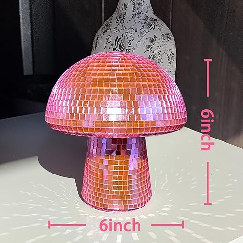 Miniatura 2 de Bola de discoteca con luces, espejo retro de 6 pulgadas, forma de hongo rosa, decoración de arte para el hogar, adornos de bar