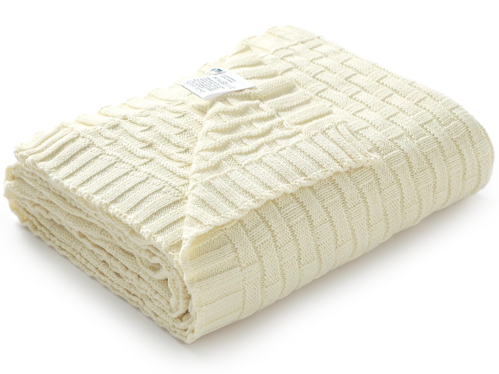 mimixiongBaby Blanket Soft Cozy 100% Cotton Knit Swaddle Baby Blanket for Newborn Boys Girls - Ivory, 100 x 80cm