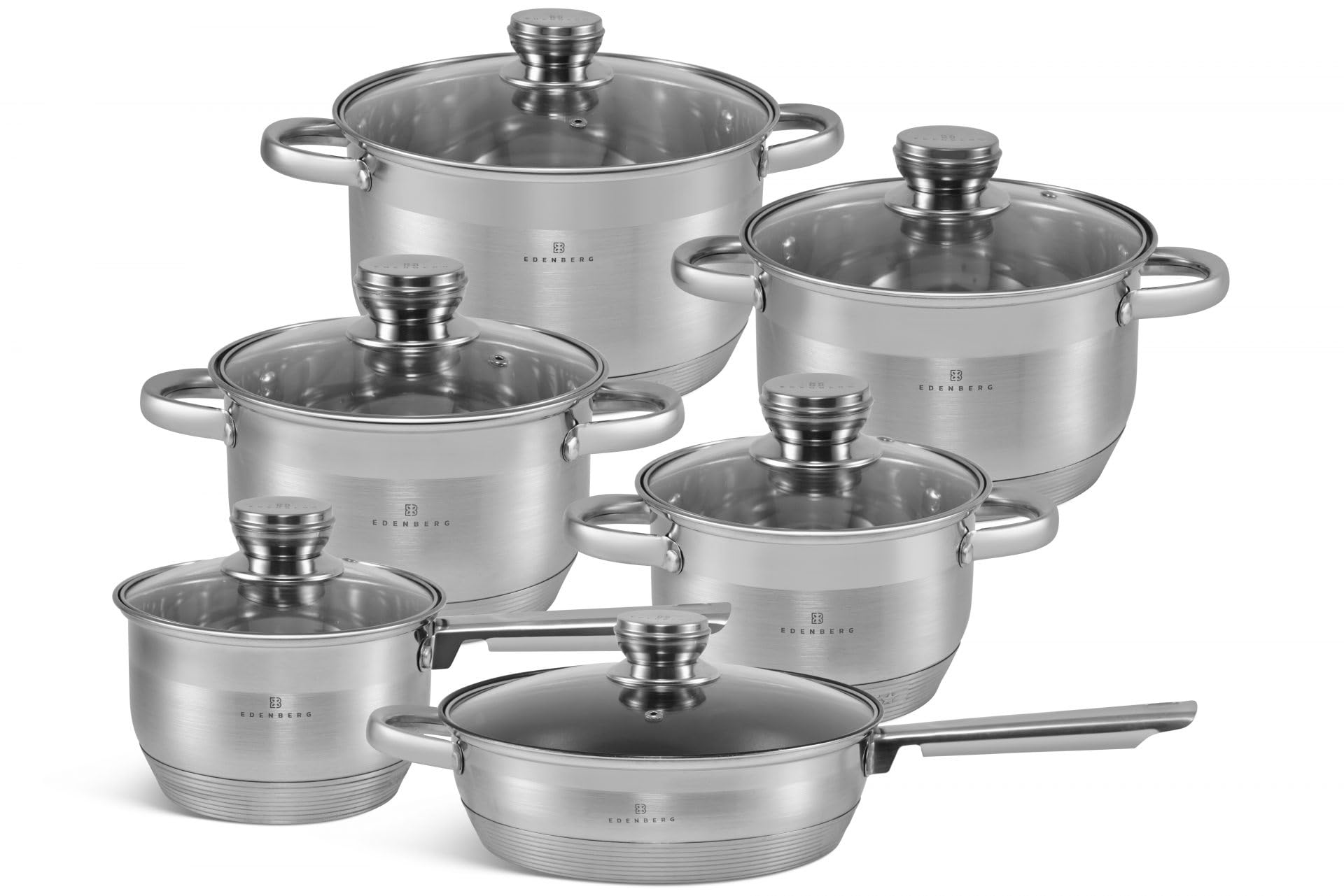 Edenberg Set di pentole in acciaio inox, 12 pezzi, con padella, set di pentole rivestite, set di pentole a induzione, adatto EB2001m