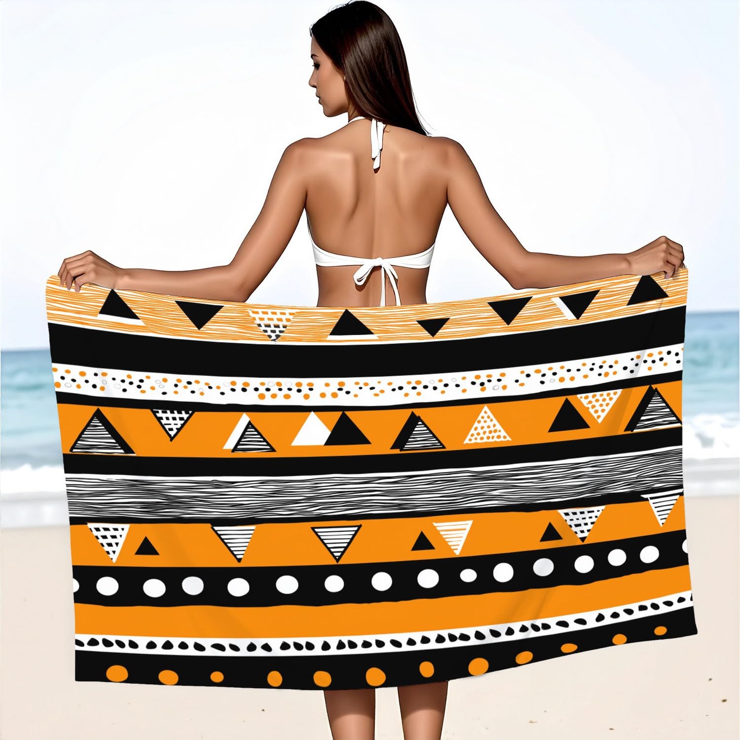 Böhmisch, Geometrisch Strandtuch 230 x 210 cm - Strandtuch trandtuch Leichtdünn Weich Bänder, Dreiecke, Punkte, Streifen,für Strand, Pool, Yoga, Picknick