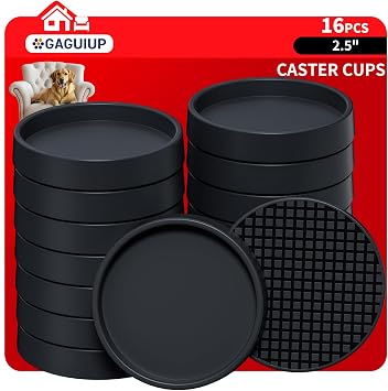 Non Slip Furniture Pads - 2.5" Anti Skid Caster Cups, 16PCS Round Furniture Coasters for Hardwood Floors,Anti Slide Furniture Cup Bed Couch Floor Protectors,Furniture Stoppers to Prevent Sliding,Black