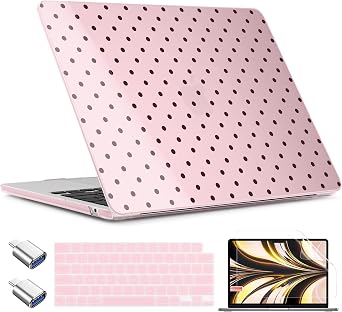 TWOLSKOO Compatible with MacBook Air 13 inch Case M5 2026 M4 2025 M3 M2 2024-2022 A3449 A3240 A3113 A2681, Plastic Hard Shell & Keyboard Cover for MacBook Air 13.6 inch Case, Pink Polka Dots