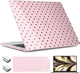 TWOLSKOO Compatible with MacBook Air 13 inch Case M5 2026 M4 2025 M3 M2 2024-2022 A3449 A3240 A3113 A2681, Plastic Hard Shell & Keyboard Cover for MacBook Air 13.6 inch Case, Pink Polka Dots