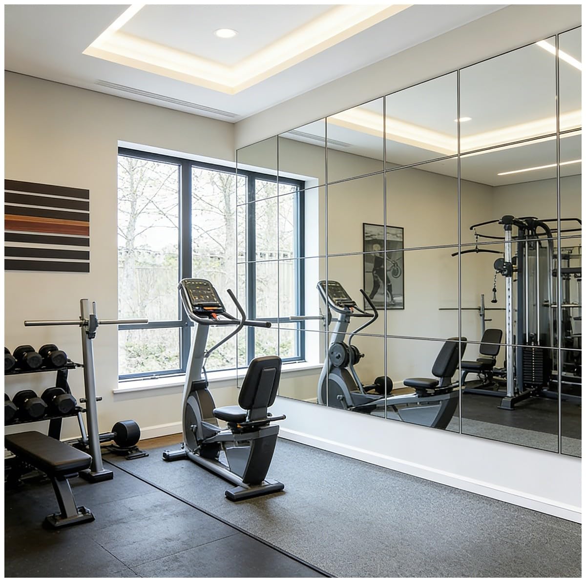 Gimnasio Espejo de Pie Cuerpo Entero 4 Piezas Espejos Grandes de Pared para Gimnasio Garaje Yoga Estudio de Baile y Dormitorio 30 * 30cm con Montaje Adhesivo
