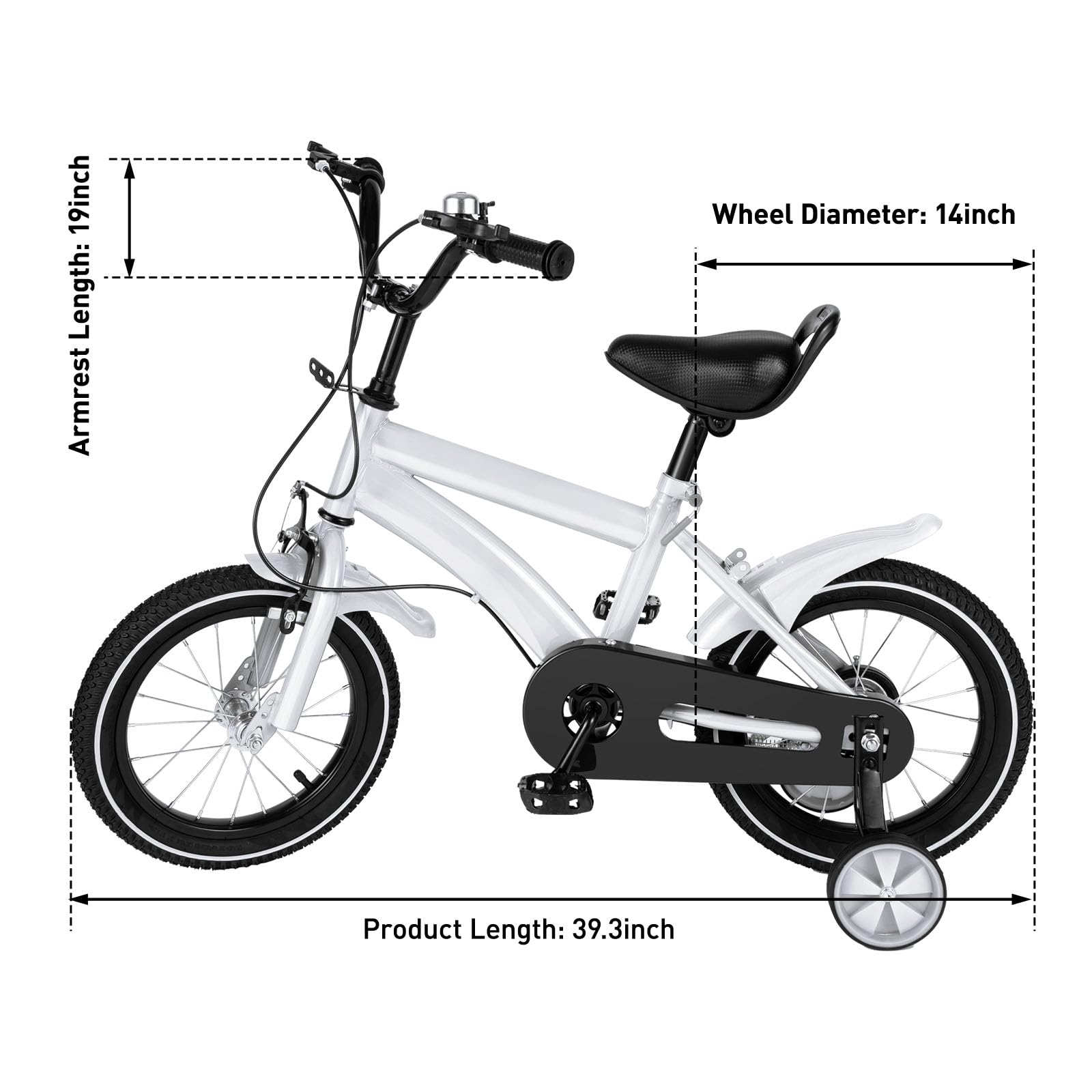 Vélo enfant 14 pouces pour filles et garçons - Vélo avec roues stabilisatrices - Vélo d'extérieur sportif pour enfants à partir de 3 à 6 ans - Blanc