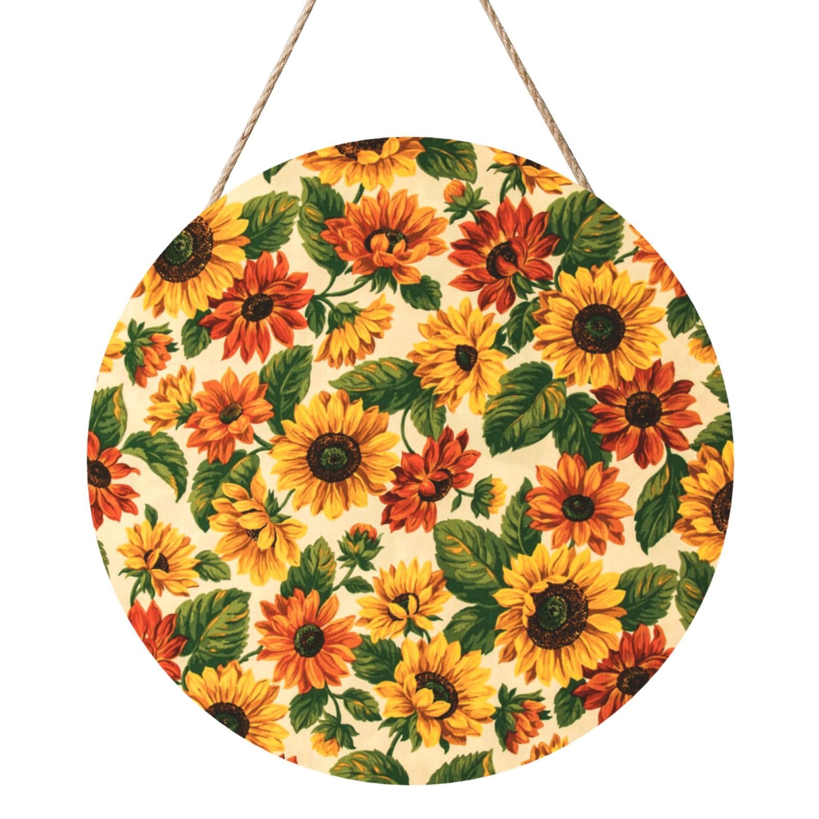 InOmak Red Sunflower, Round Wood Panel Painting 12 in, Wall Hanging Painting For Home