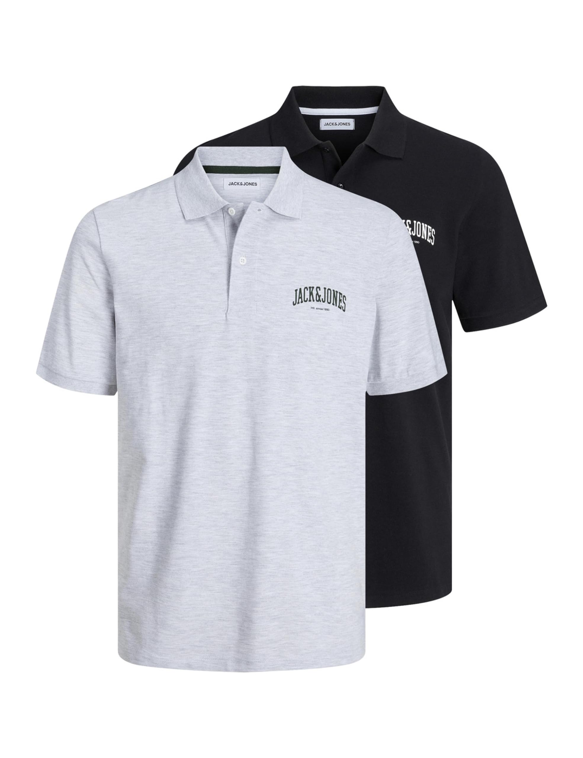 JACK&JONES Men's JJEJOSH Polo SS 2PK MP Shirt, Black/Pack:W. White Melange, XXL