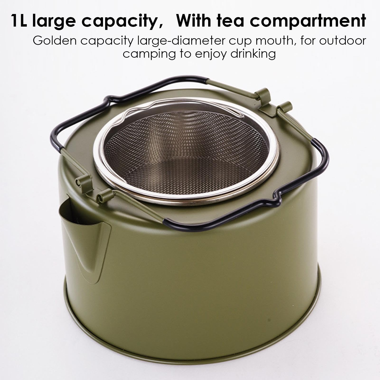 Bouilloire portable en acier inoxydable pour camping, pique-nique | randonnée, 1 l
