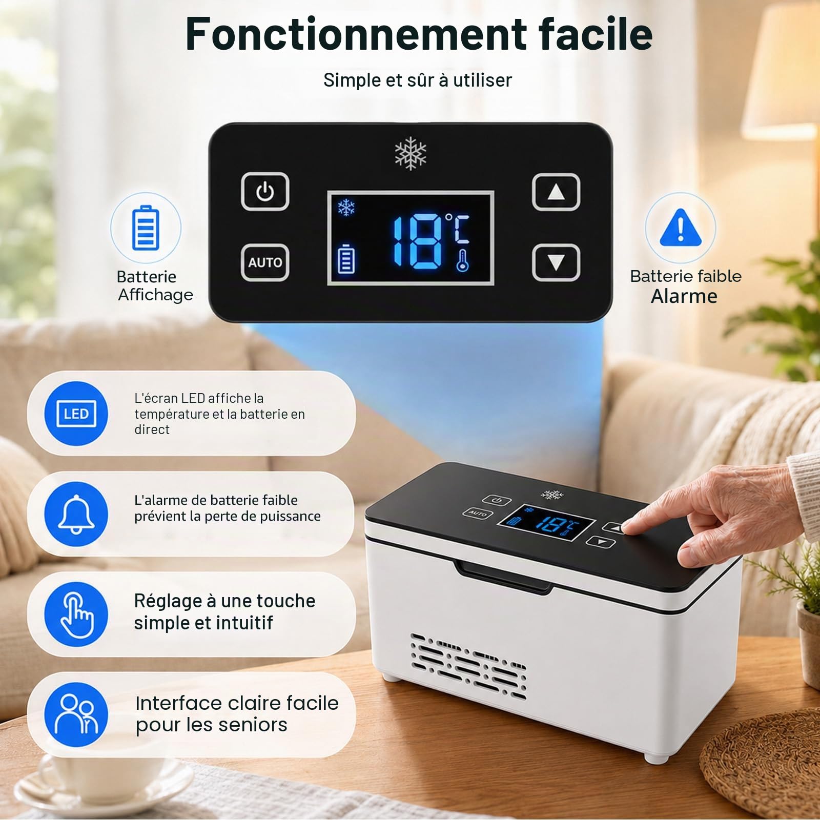 Glacière Électrique Portable pour Insuline avec Batterie, Mini Glacière à Médicaments pour Insuline et Peptides, Affichage LED 0-18°C Réglable, Deux Batteries 10600mAh pour Domicile Voyage Voiture
