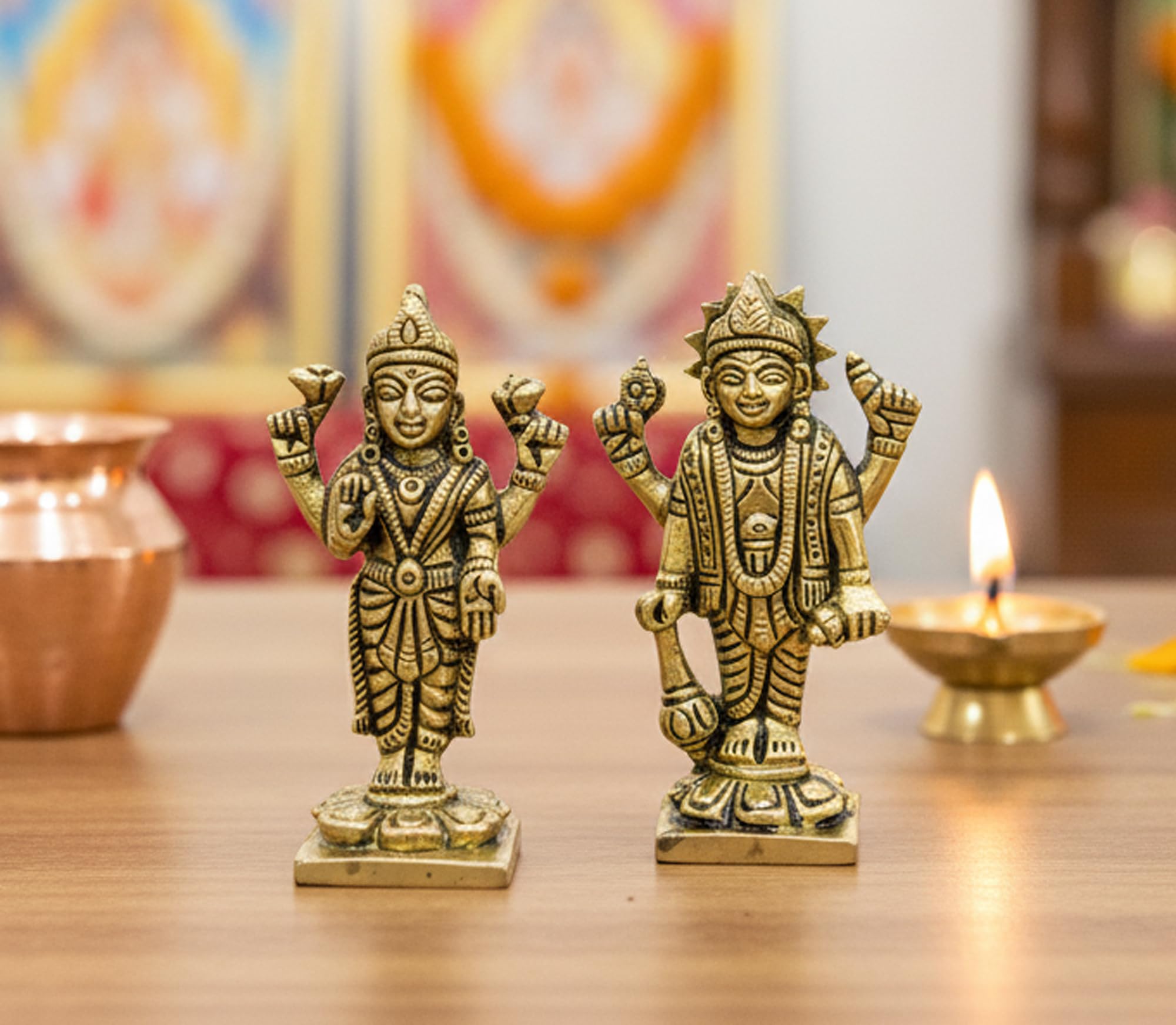 eSplanade Brass Lakshmi Narayana Statue - 17" Inches (BIG SIZE) | Vishnu with Laxmi Idol Murti Statue | Pooja idols | Home Decor (3" Inches)