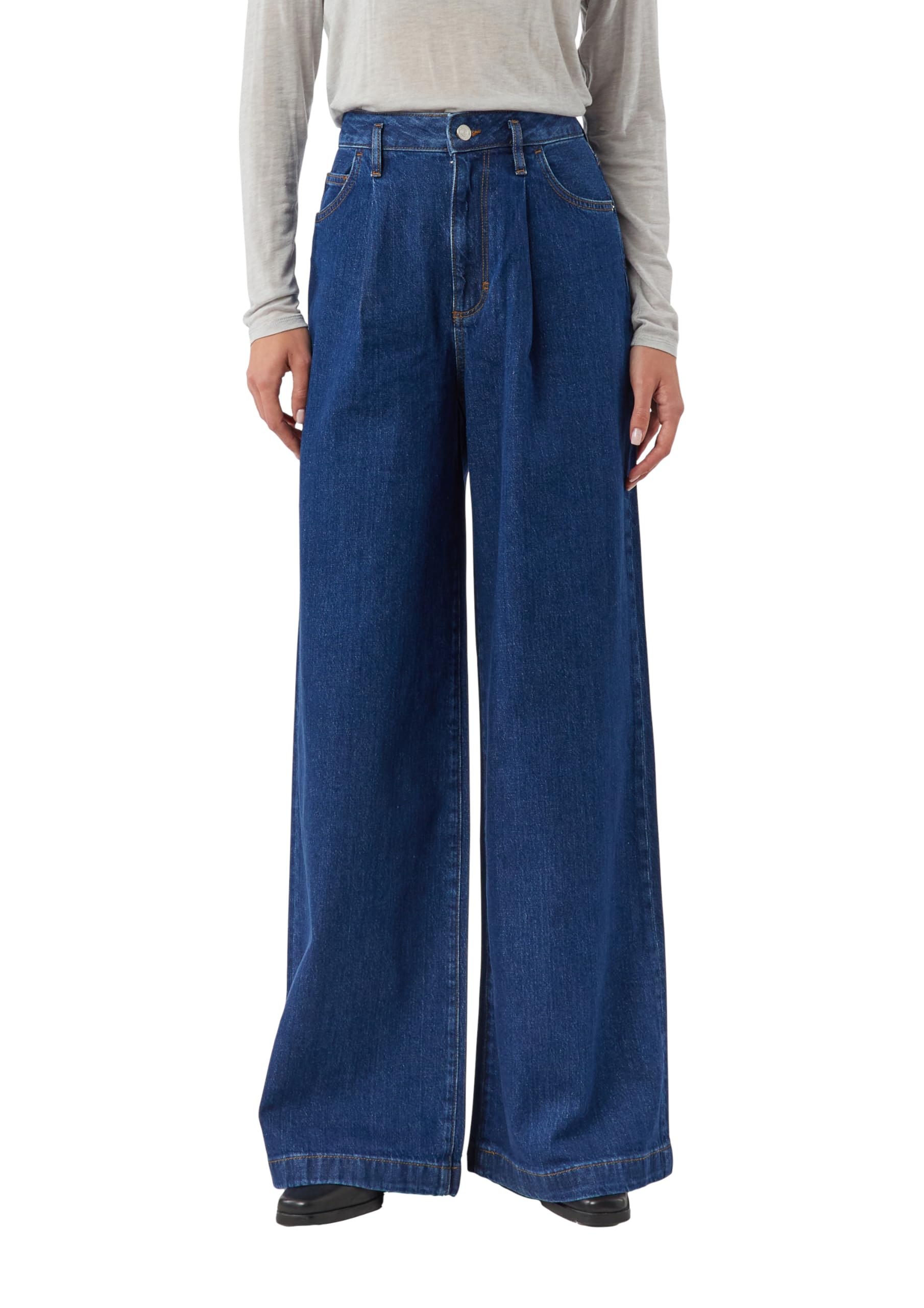 Comma Damen Jeans Jeans mit Extra Wide Leg und Bundfalten