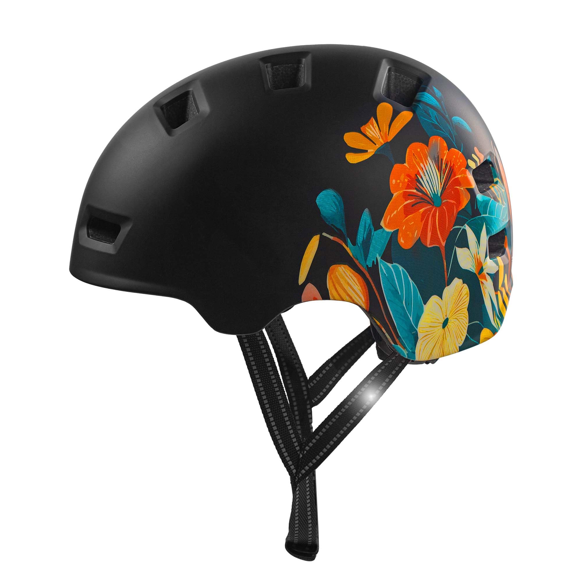 Crazy Safety Rampage Fleur Noire | Casque pour vélo, Skateboard, Rollers et BMX | Casque de vélo pour Hommes, Femmes et Enfants | M (54-57cm) | Casque Ajustable pour skateurs et Cyclistes
